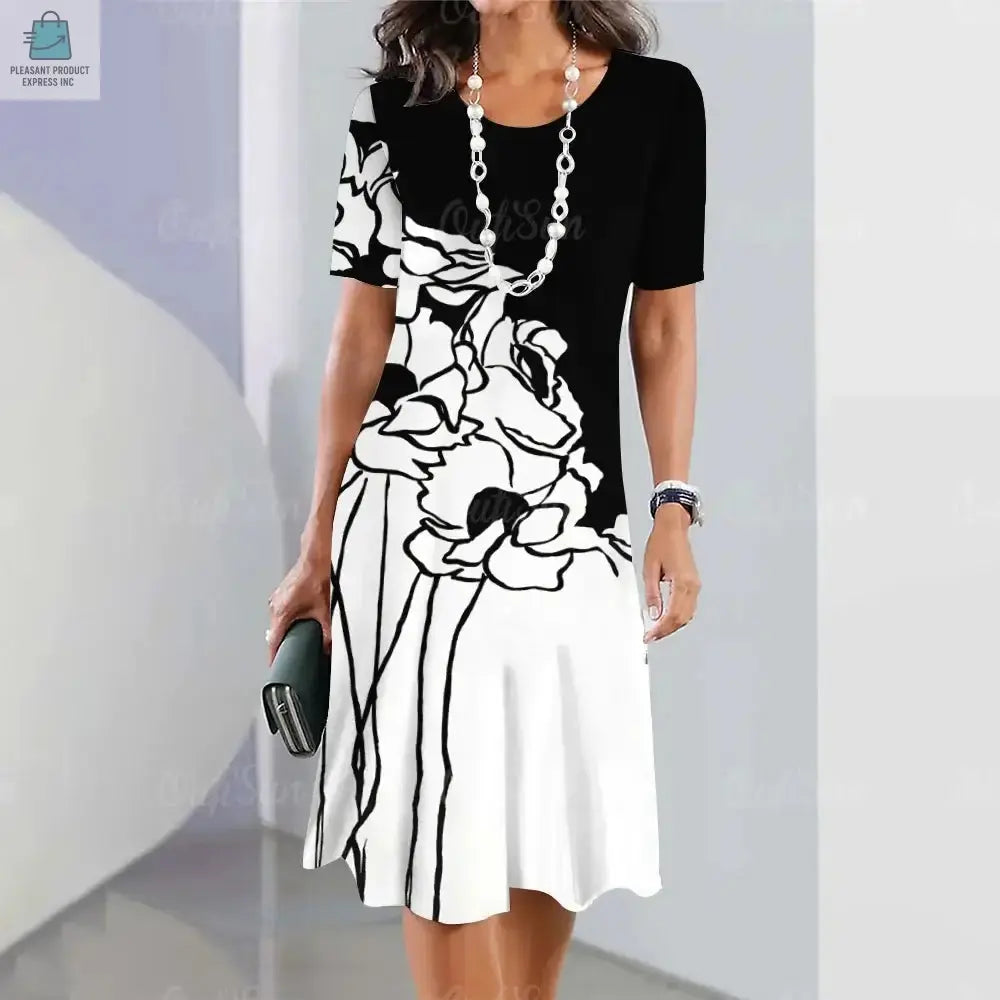 Women's Dresses Floral Patchwork Printed Casual Short SleevePleasant Product
