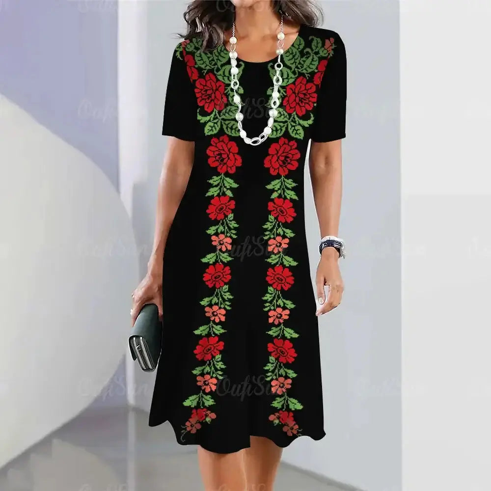 Women's Dresses Floral Patchwork Printed Casual Short SleevePleasant Product