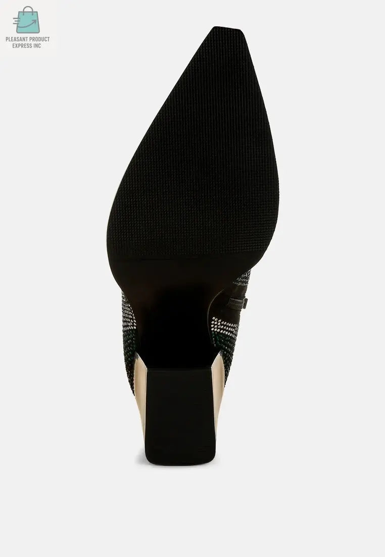 Zarka Rhinestones Embellished Block Heel Boots-4