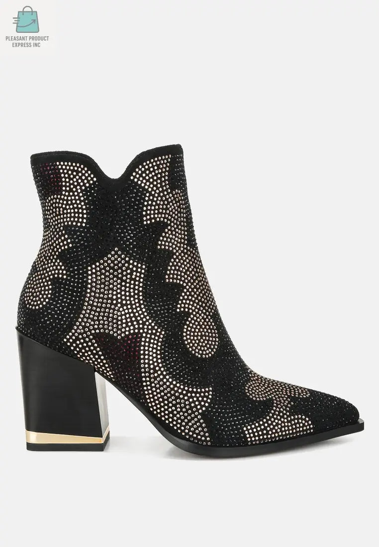 Zarka Rhinestones Embellished Block Heel Boots-5