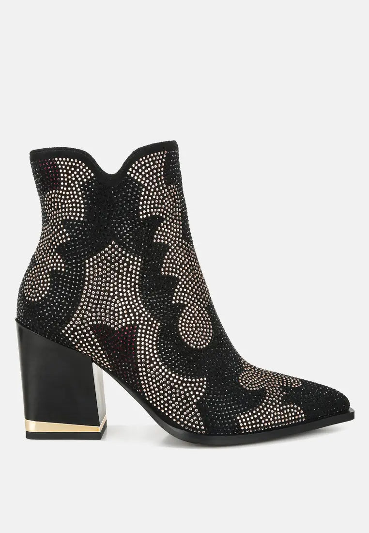 Zarka Rhinestones Embellished Block Heel Boots-5
