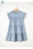 Zoey Ruffle Short Sleeve Tiered A-line Denim Dress-3