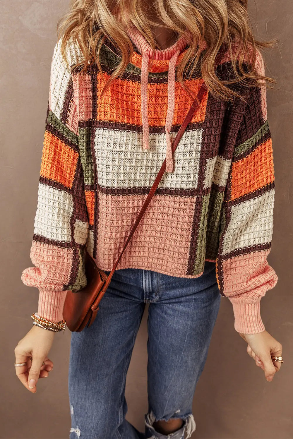 Zoey Waffle Knit Drawstring Mock Neck Sweater-2