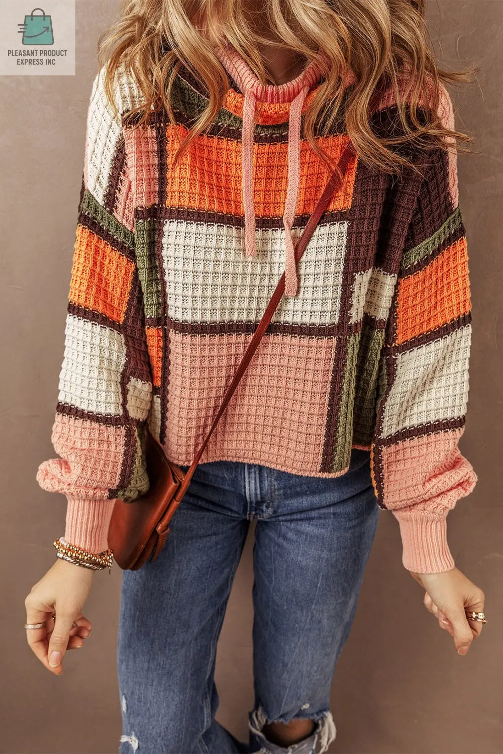 Zoey Waffle Knit Drawstring Mock Neck Sweater-2