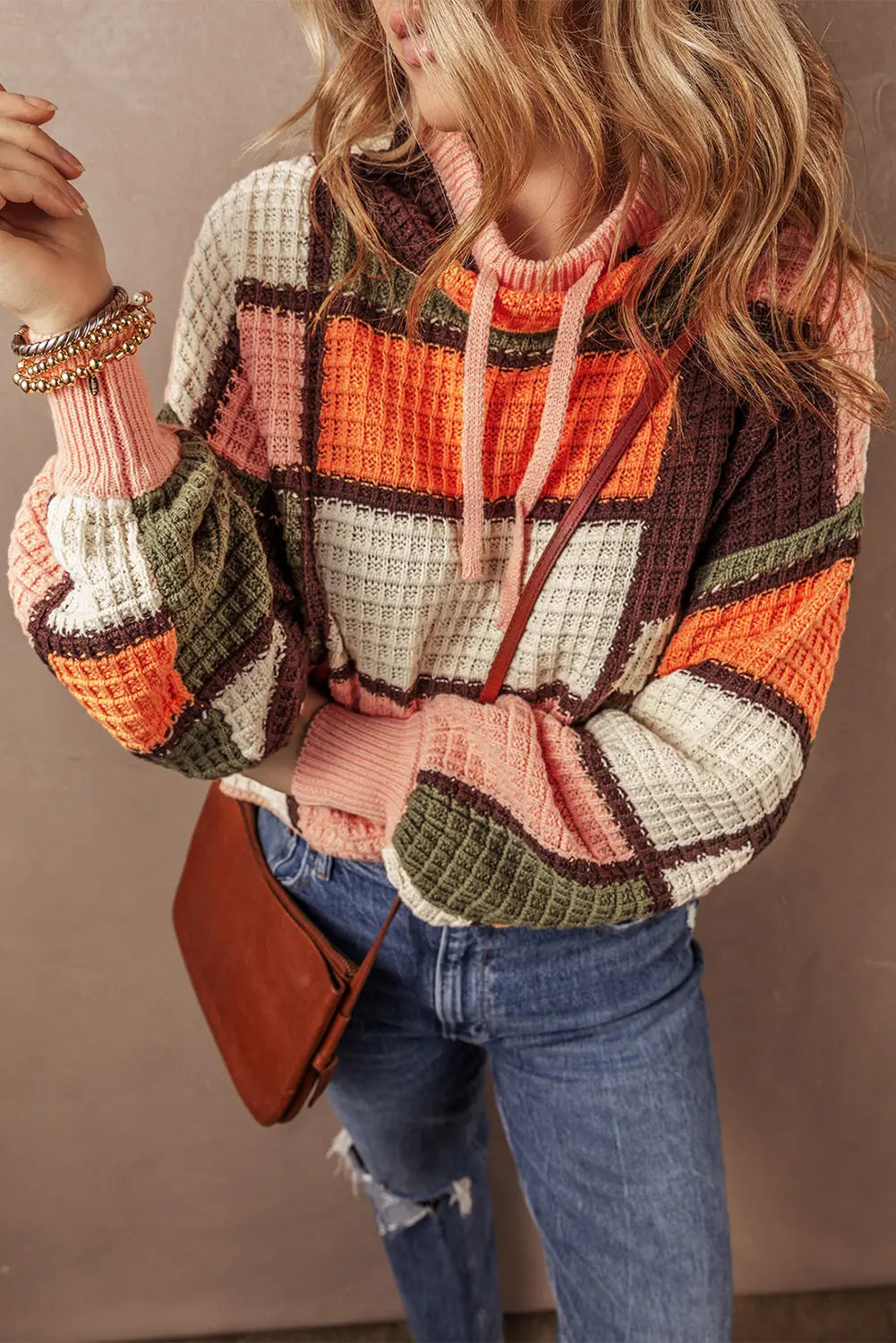 Zoey Waffle Knit Drawstring Mock Neck Sweater-3