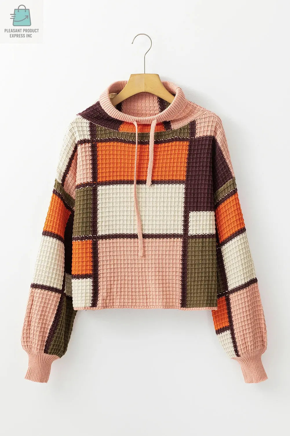 Zoey Waffle Knit Drawstring Mock Neck Sweater-4